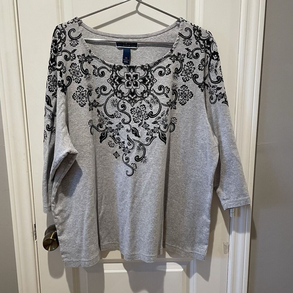 Karen Scott Women's Plus Size 3X Gray Shirt With Studs